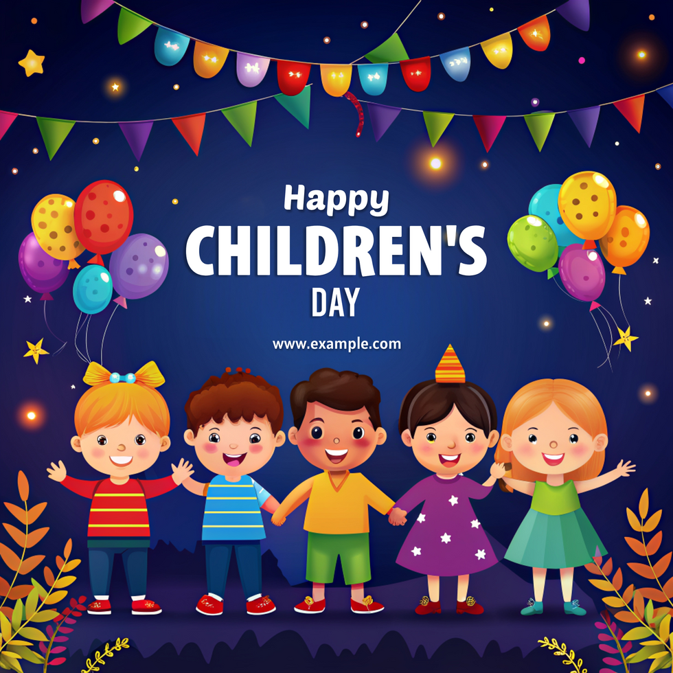 A colorful poster for children's day with balloons and children holding hands psd