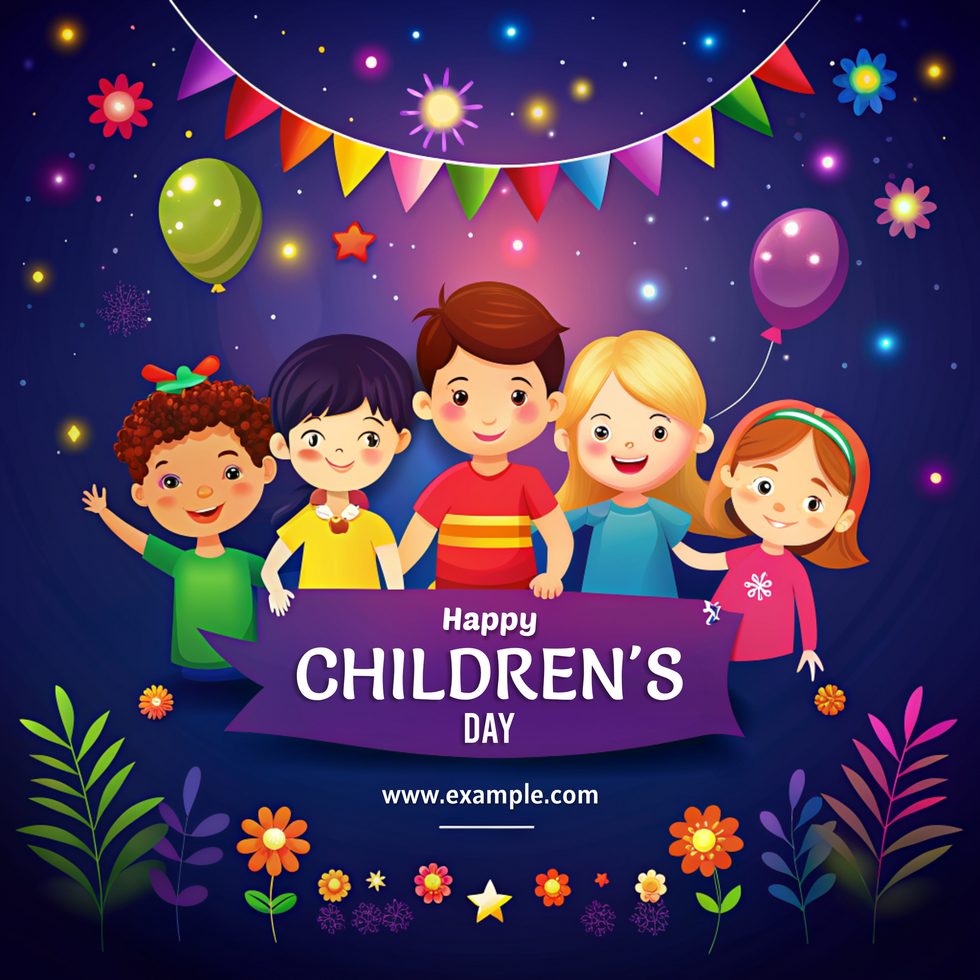 The poster has a happy and festive mood, with the children's smiling faces psd