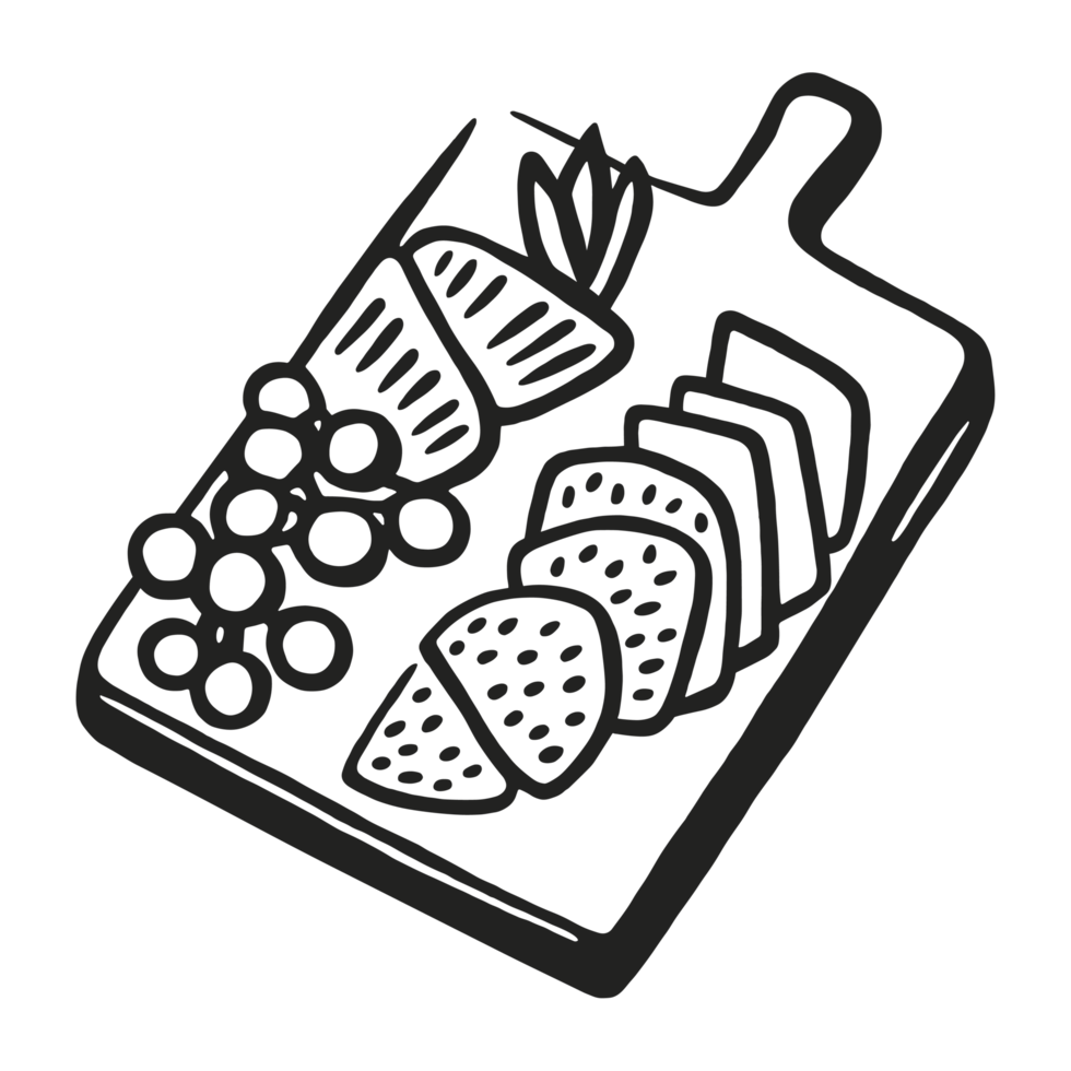 Charcuterie board cheese French food lover aesthetic sketch drawing illustration cute clipart transparent background png