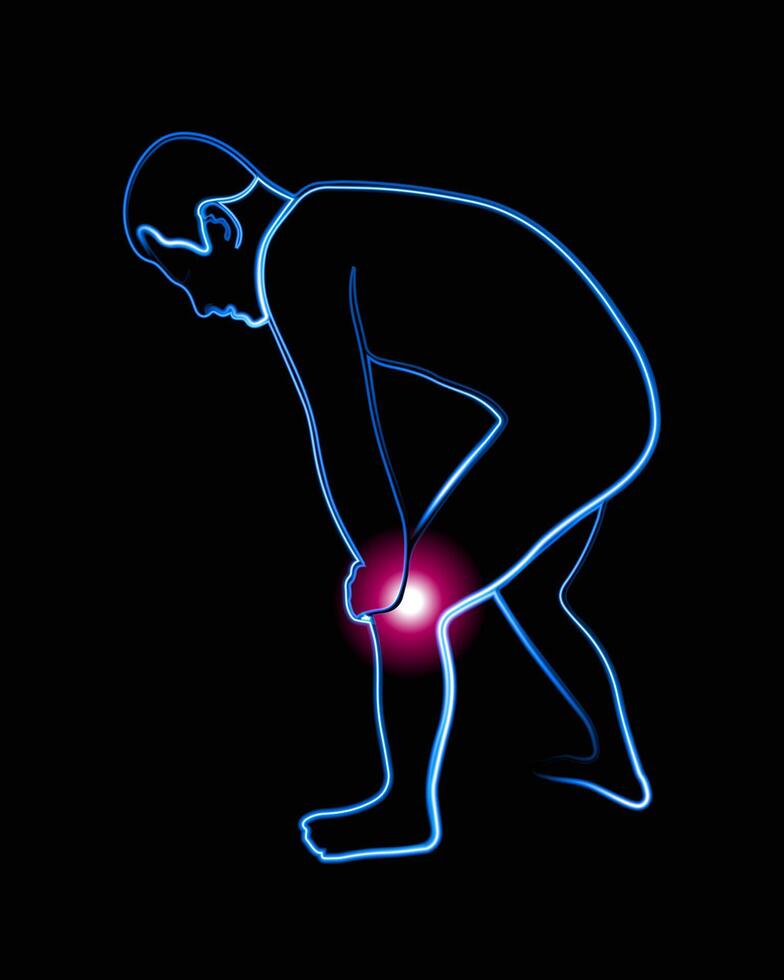 Illustration of a silhouette of a person with pain in the knee joint. vector