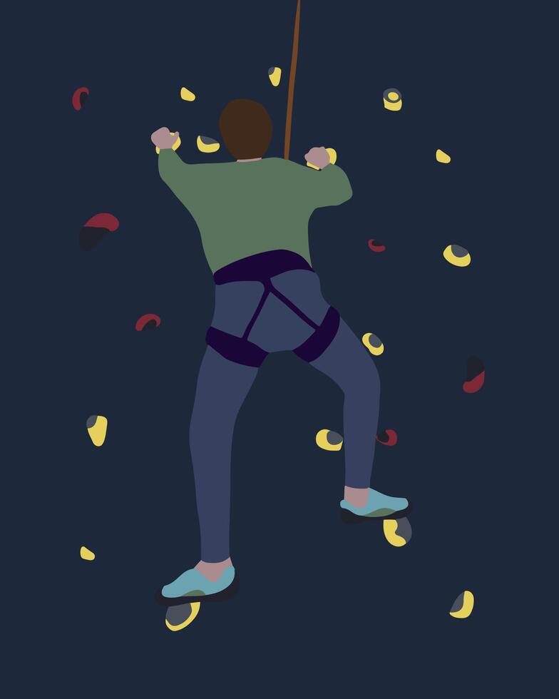 Illustration of a man on a climbing wall. A man climbs a climbing wall. vector