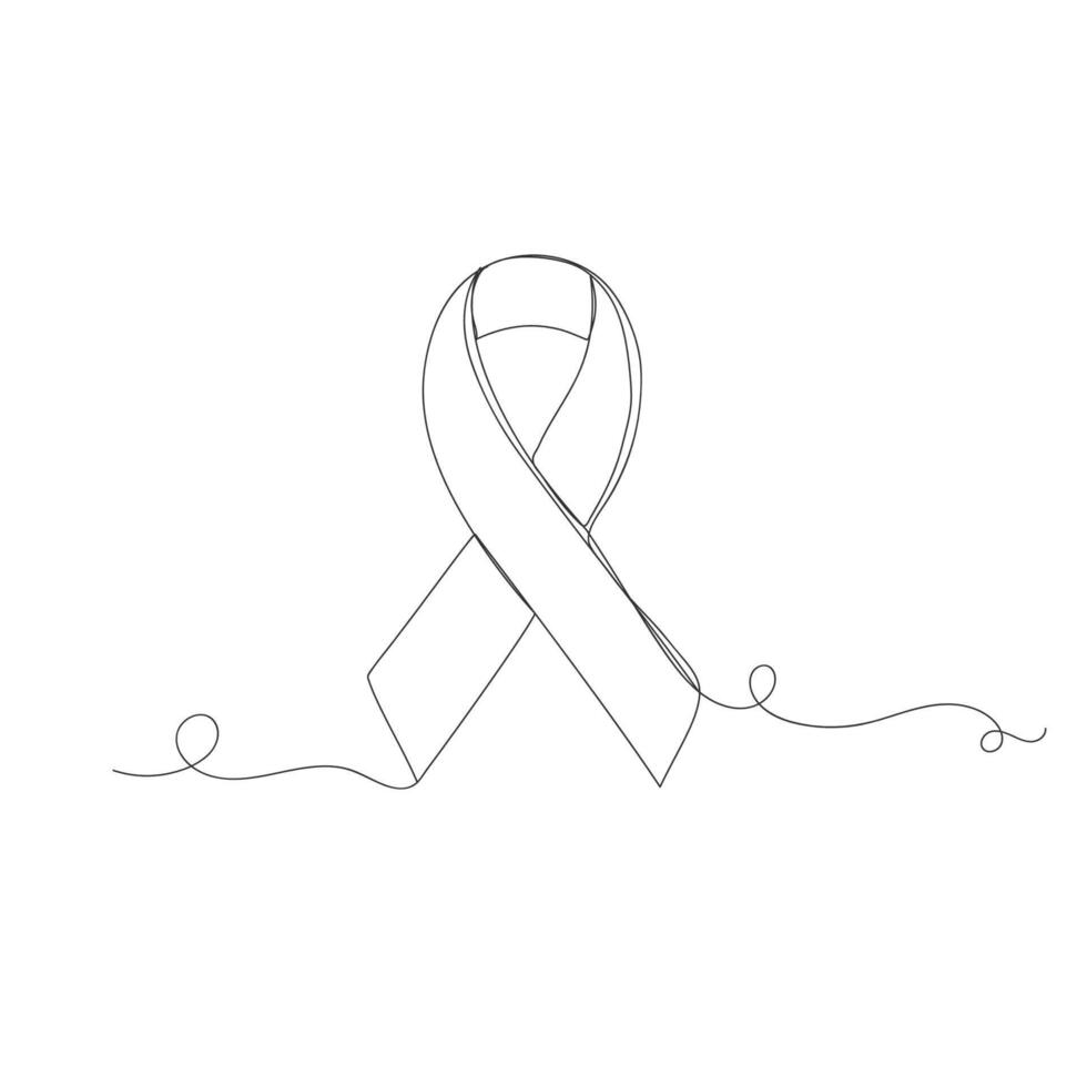 Ribbon breast cancer awareness symbol continuous one line drawing isolated. vector