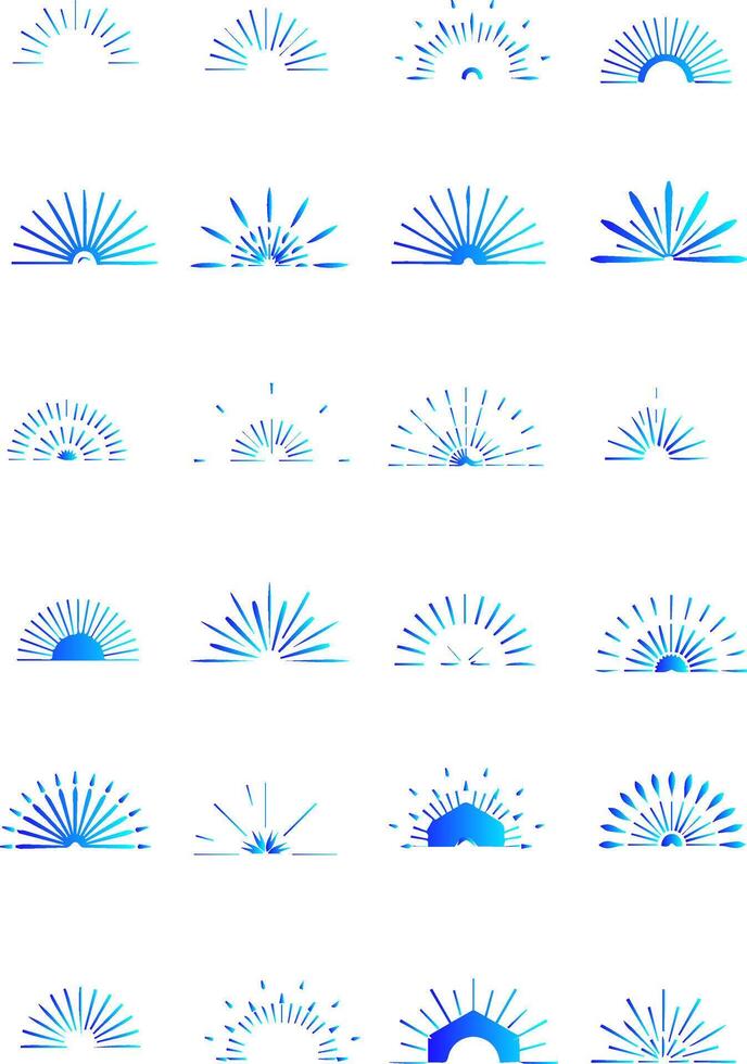 Big set of Retro Sun burst shapes. 25 Half Vintage logo, labels, vector