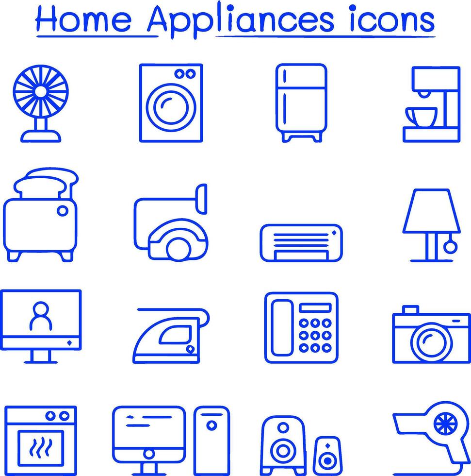 Appliance icon set in thin line style vector