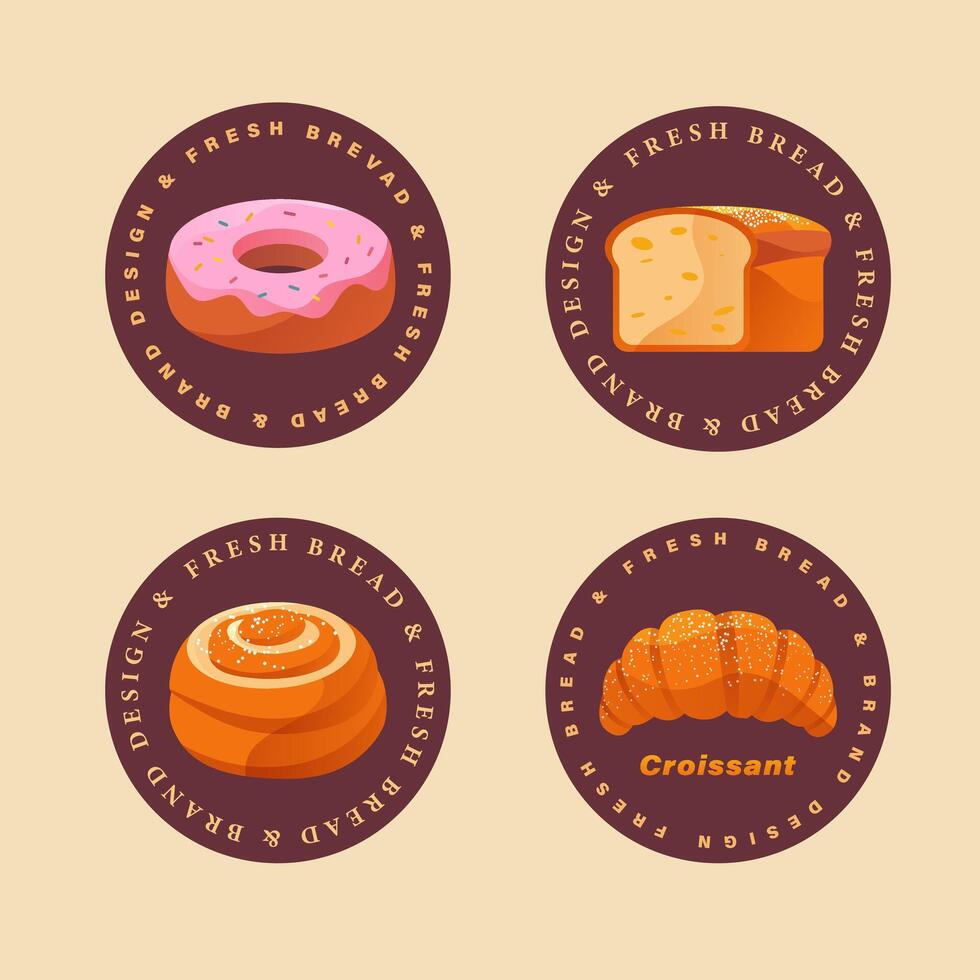 gradient Assorted Baked Goods Label Collection vector