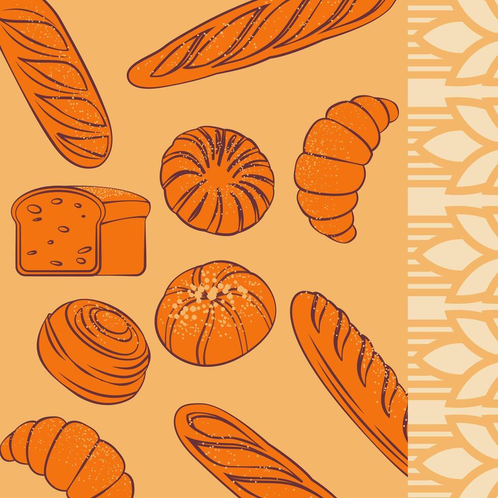 hand drawn art line Assorted Bakery Treats background vector