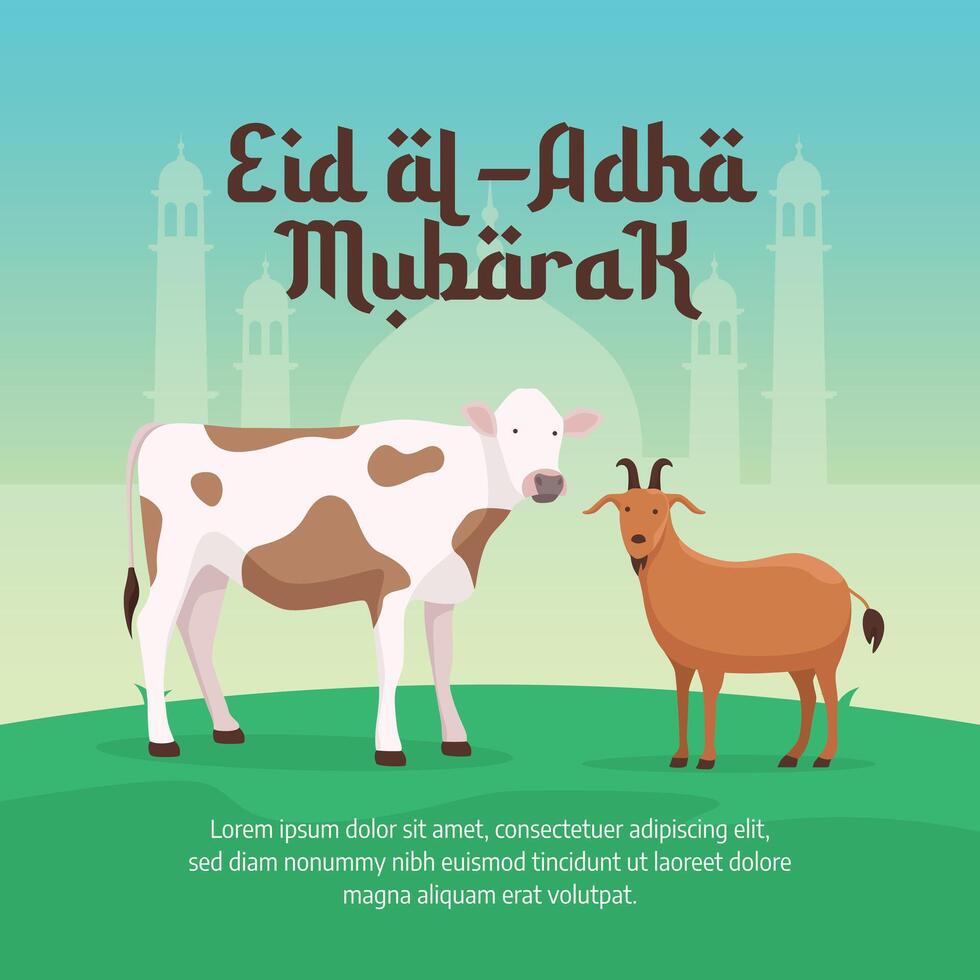 Eid al Adha design template good for celebration usage. cow and goat illustration. flat design. eps 10. vector