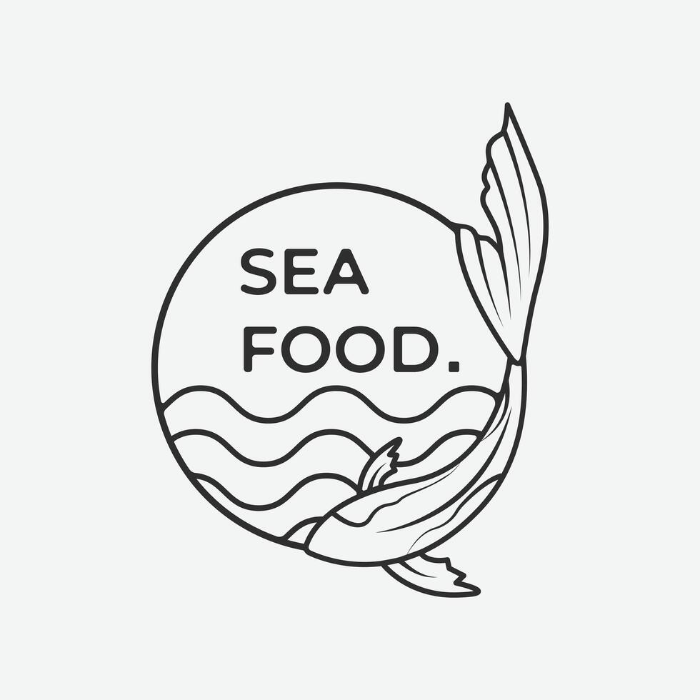 seafood logo line art with sea and fish images icon. vector