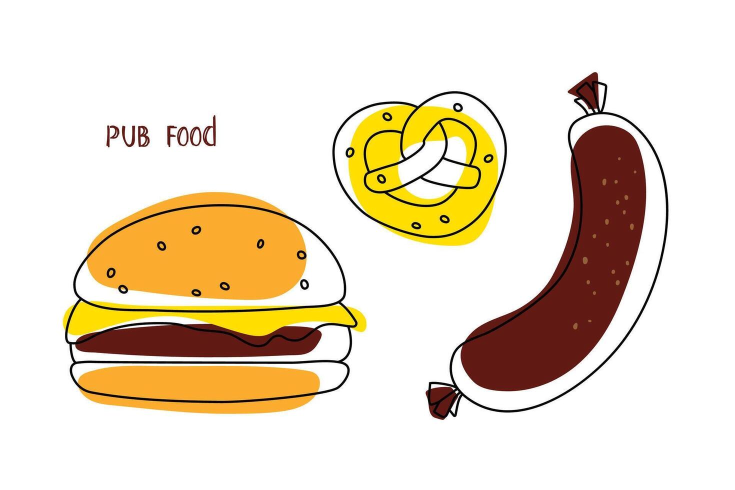 Cartoon tasty big hamburger with cheese, tomato and sesame seeds isolated on white background. sticker icon. vector
