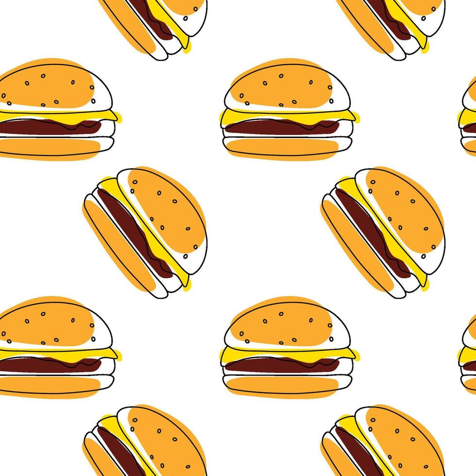 burger seamless pattern on food theme, on white background vector