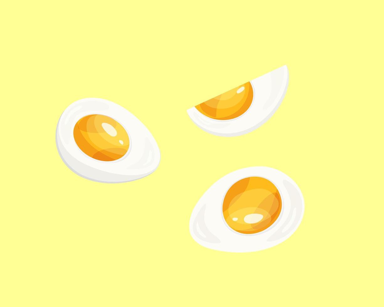Hard-boiled sliced eggs set in flat style. Organic food. illustration of a chicken egg isolated on white background. vector
