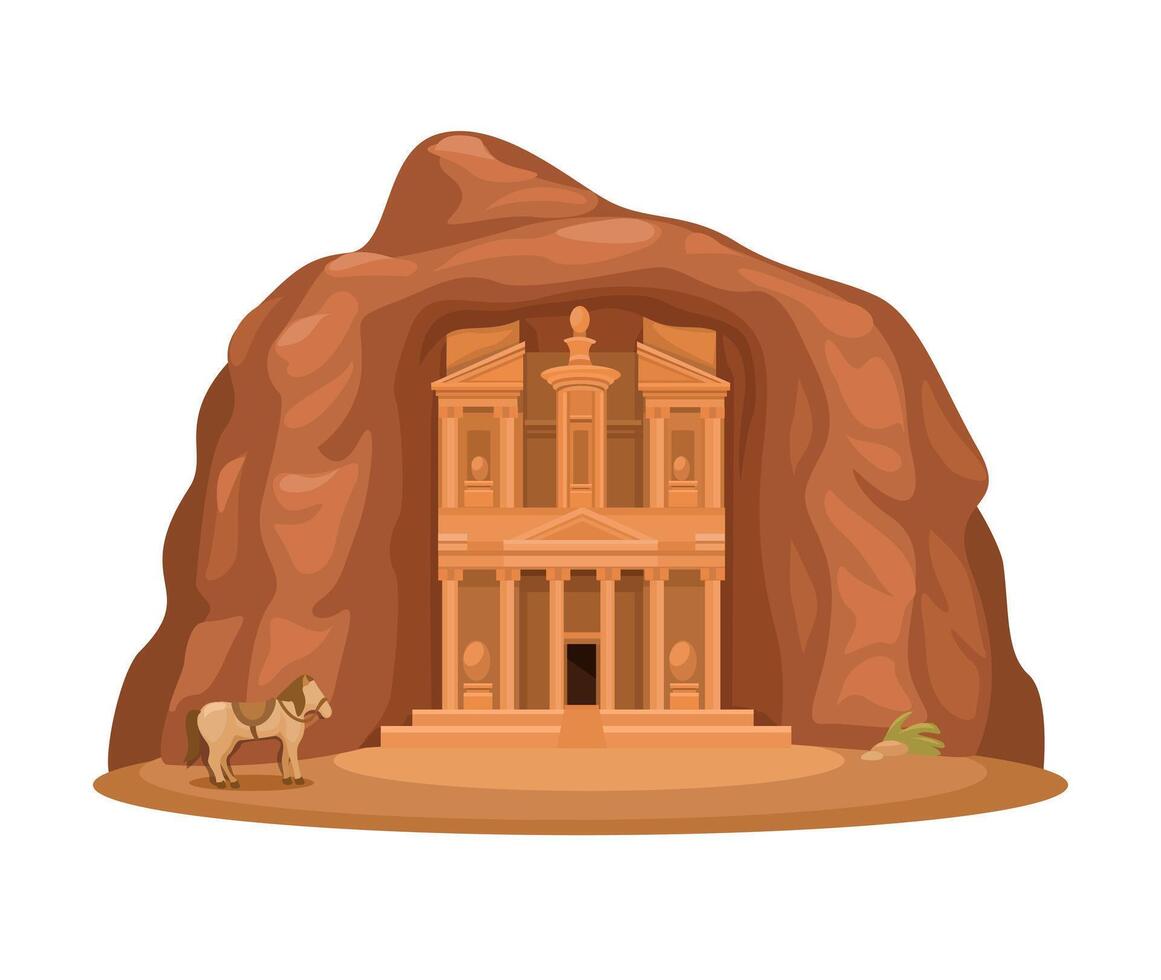 Petra Aka The Rose City Jordan Famous Landmark Cartoon Illustration vector