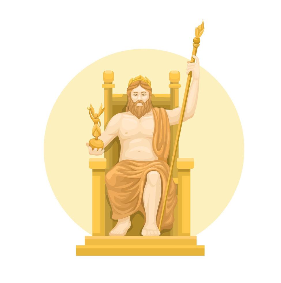 Gods Sitting On The Throne, Zeus At Olympia Statue Cartoon Illustration vector