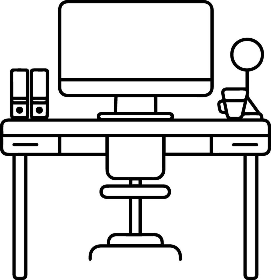 Desk table computer icon line style vector