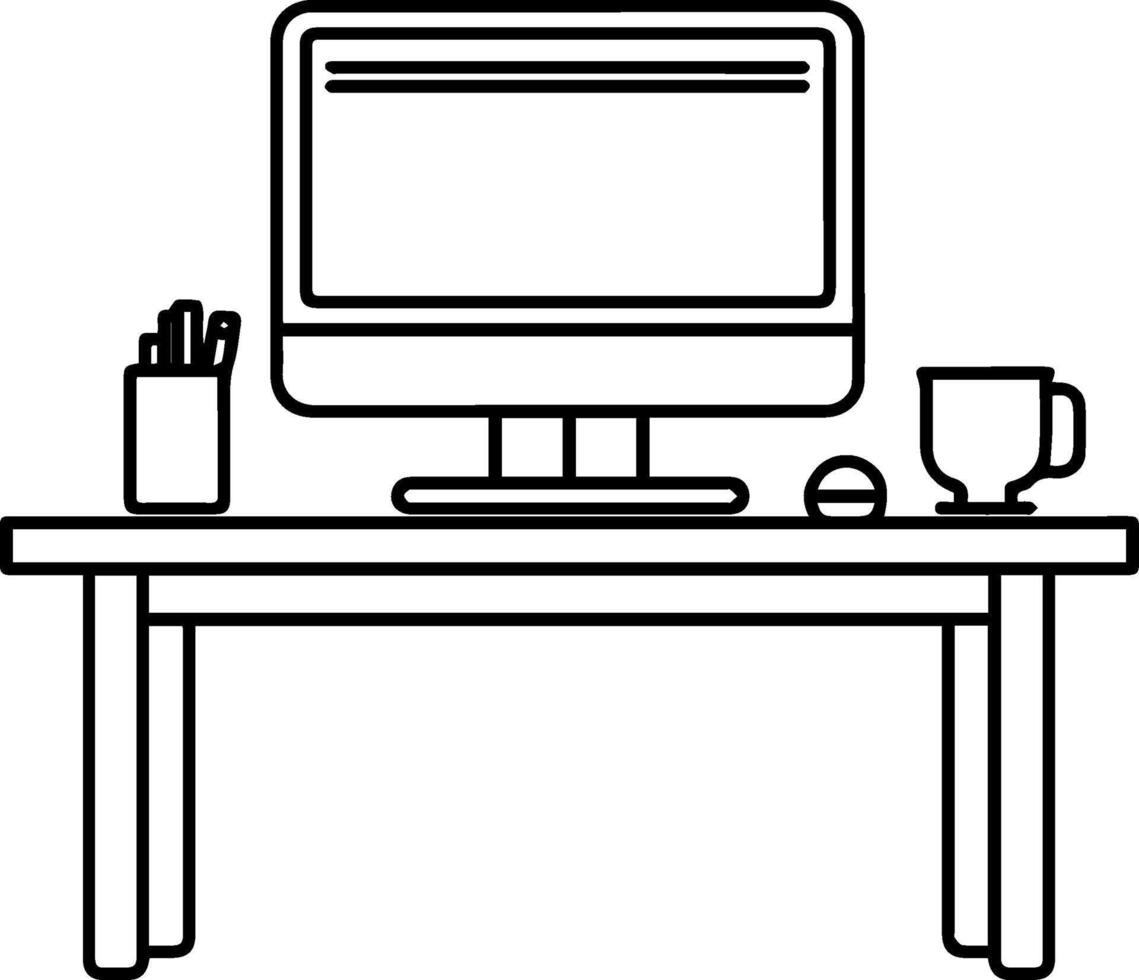 Desk table computer icon line style vector