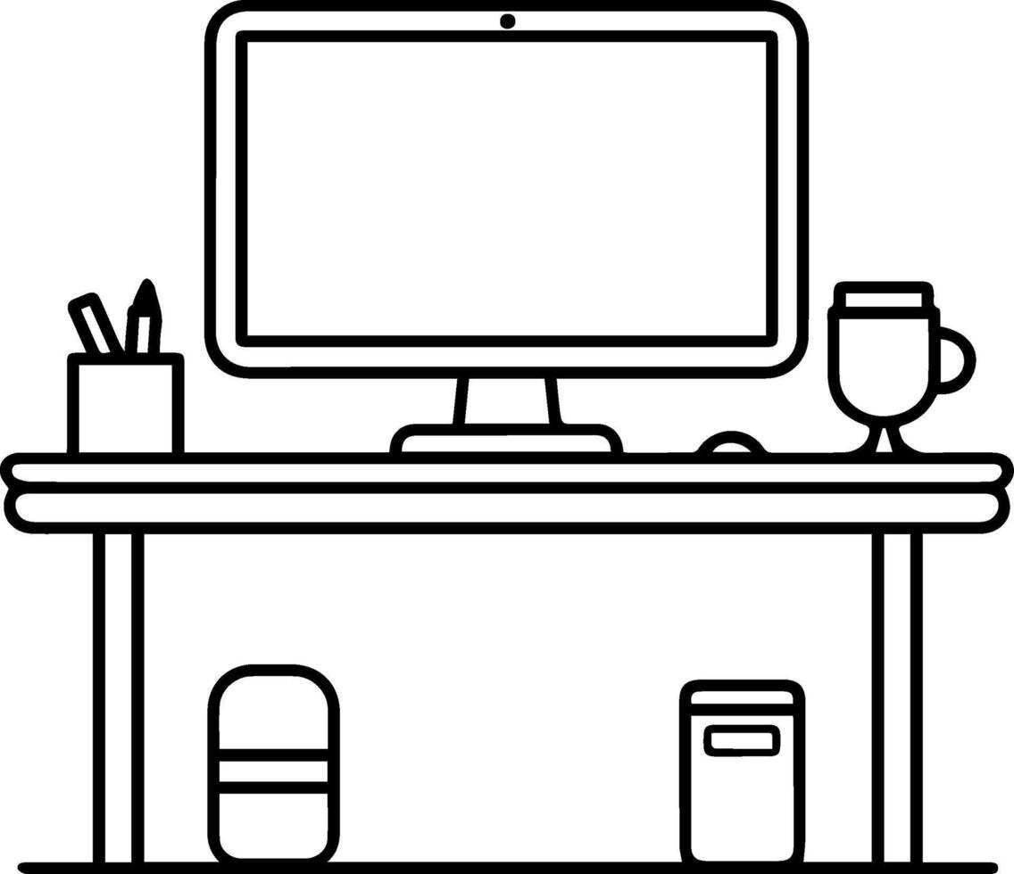 Desk table computer icon line style vector