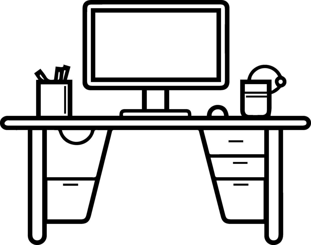 Desk table computer icon line style vector