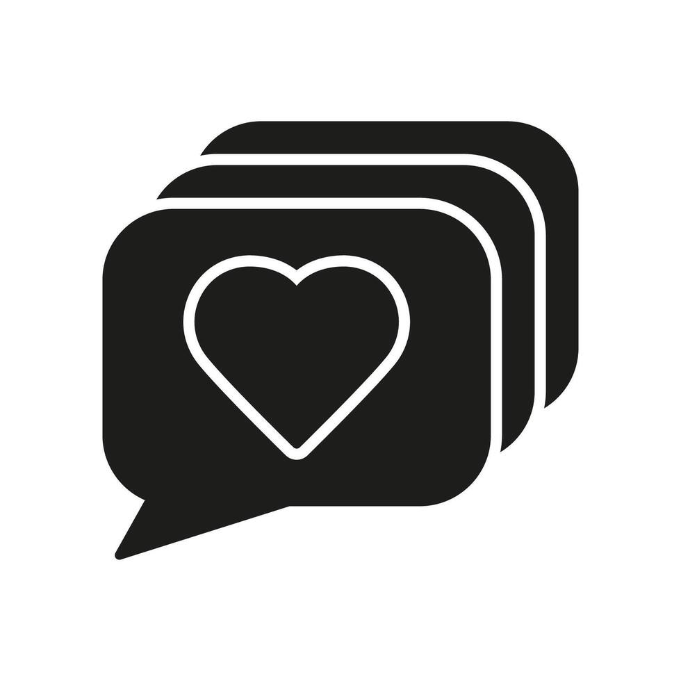 Love Message Silhouette Icon. Heart With Speech Bubble Glyph Pictogram. Social Media Communication Solid Sign. Romantic Chat Symbol. Comment Notification. Isolated Illustration vector