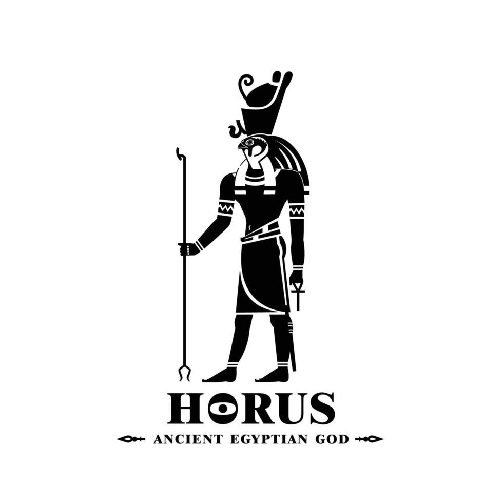 Ancient egypt god horus silhouette middle east king eagle with crown and sun symbol vector