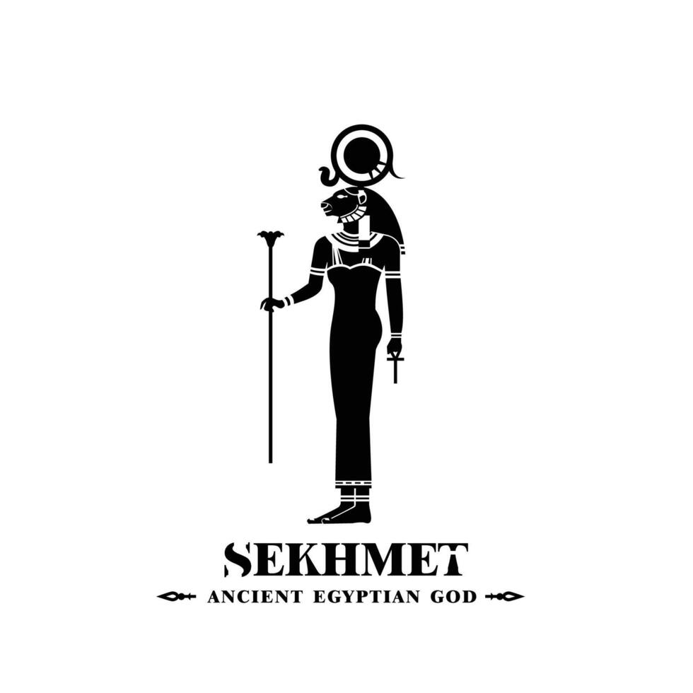 Sekhmet Silhouette of ancient egypt god lion death king middle east with crown and scepter vector