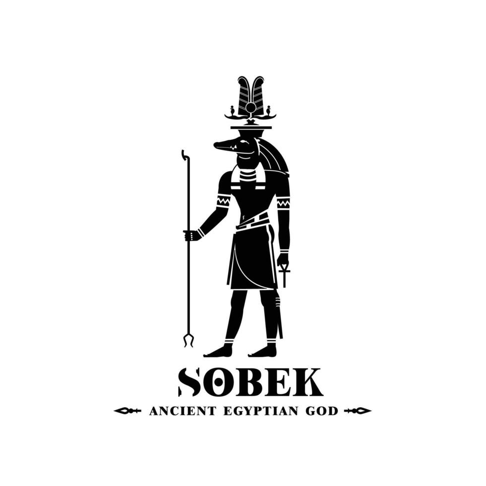 SOBEK Silhouette of ancient egyptian god middle east crocodile death king with crown and scepter vector