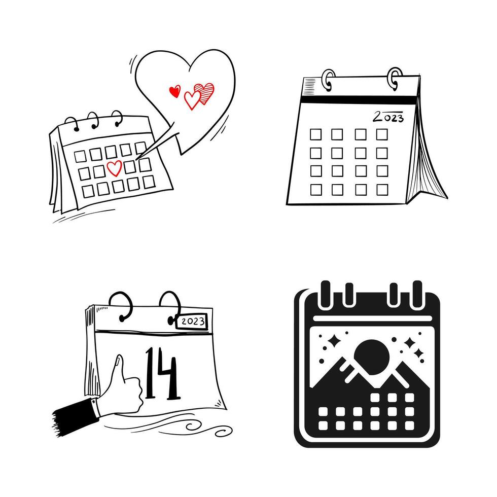 hand drawn doodle folding calendar with cartoon art style isolated vector
