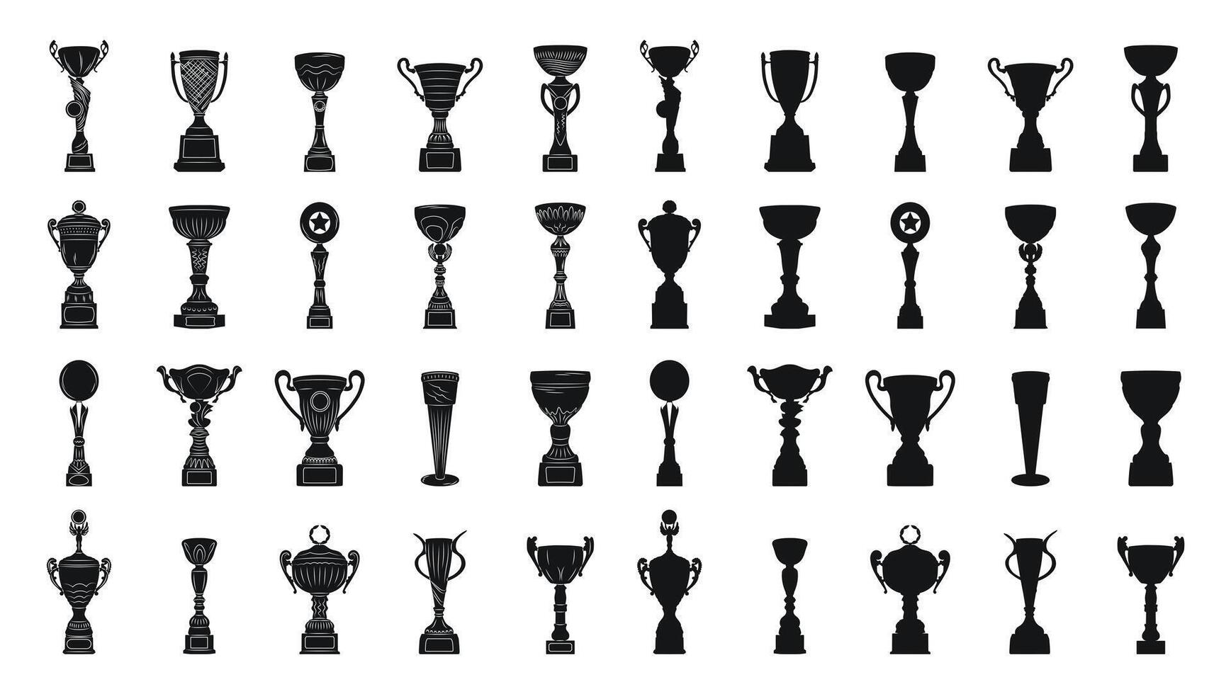 Big set sketch of trophys. Victory symbol. Flat graphic illustrations isolated on white background vector
