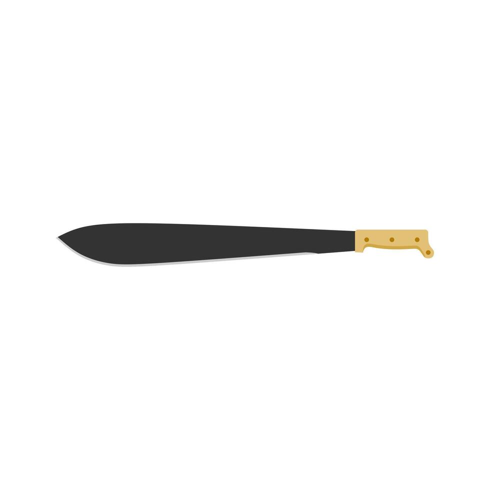 colima machete flat design illustration isolated on white background. Melee weapon of hunter in jungle. Hatchet or machete handle ancient tool for woodcutting and cutting branches by hand. vector