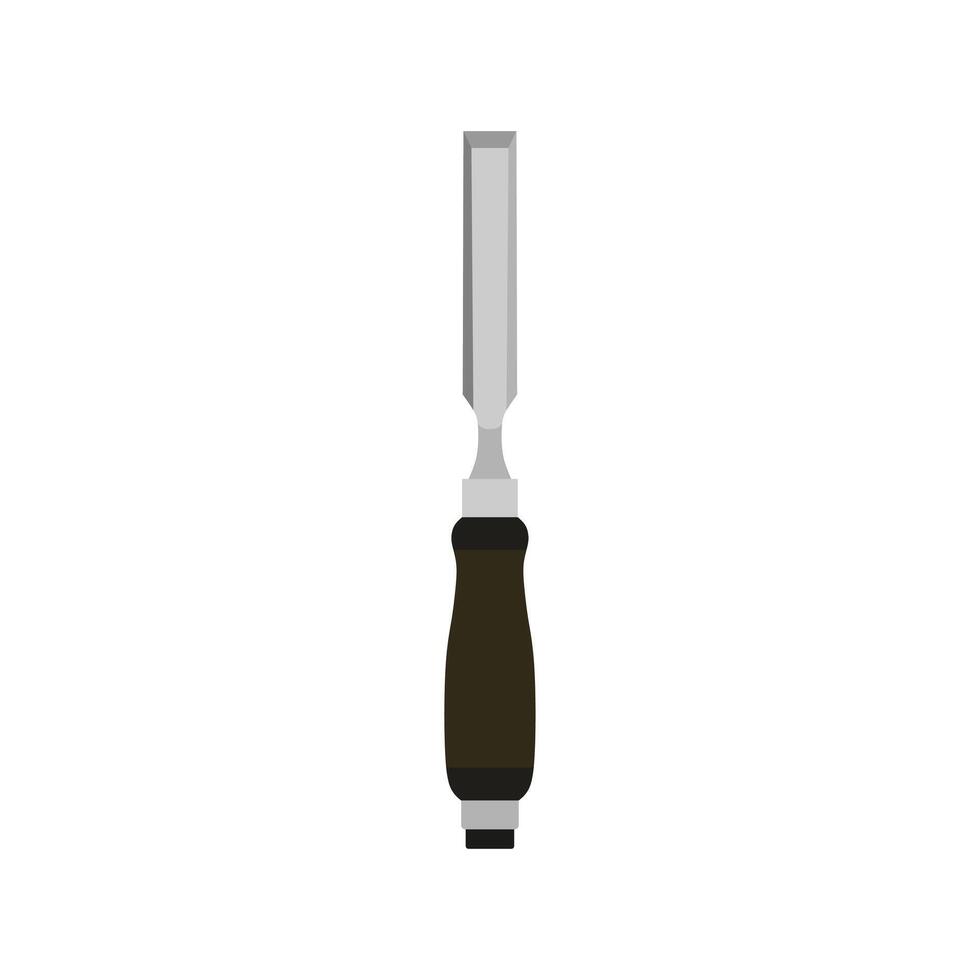 chisel flat design illustration. Wood Carving Chisel isolated on white background. Carpentry hand tools with wooden handle. vector