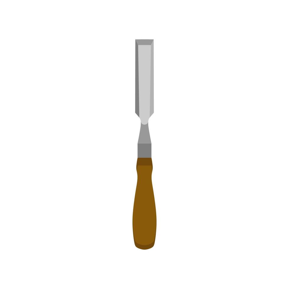 chisel flat design illustration. Wood Carving Chisel isolated on white background. Carpentry hand tools with wooden handle. vector
