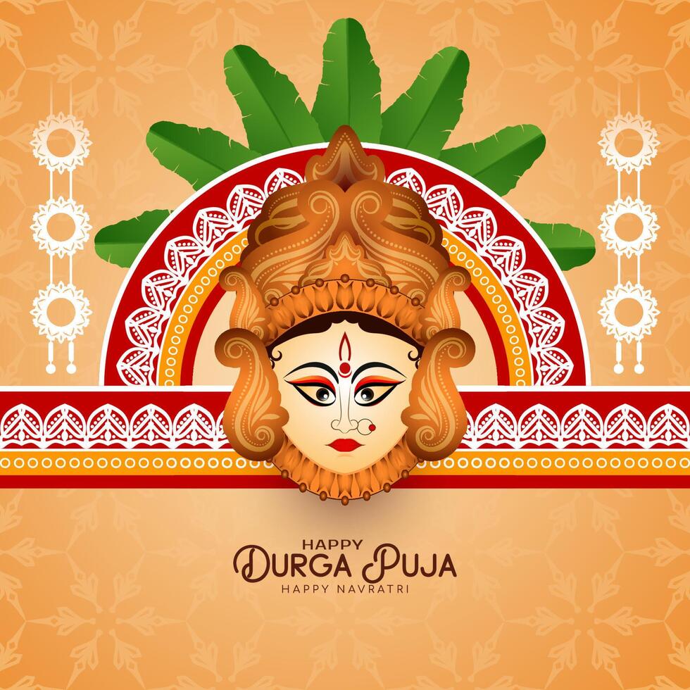Durga Puja and Happy navratri festival background with goddess face design vector