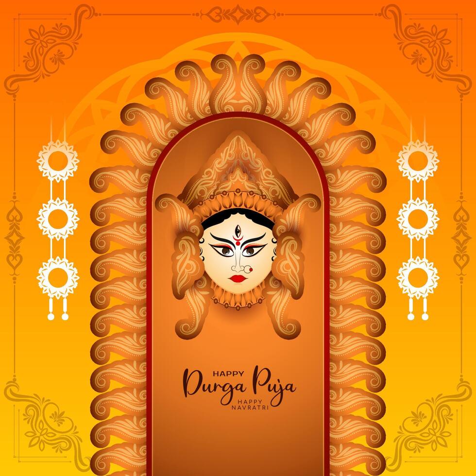 Cultural Durga Puja and Happy navratri festival celebration greeting card design vector