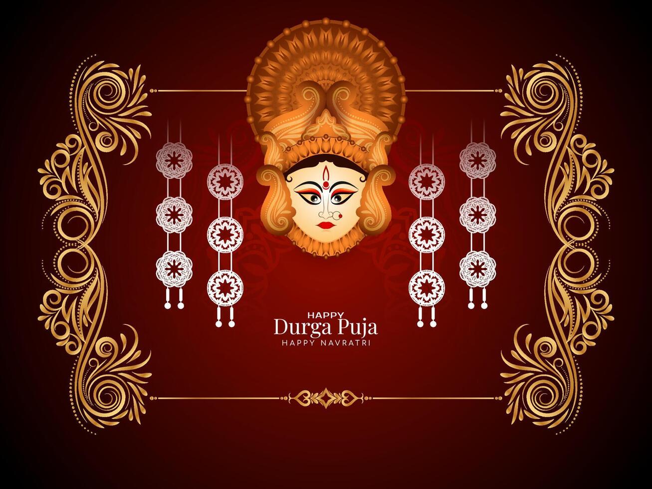 Religious Durga Puja and Happy navratri Indian festival celebration background design vector