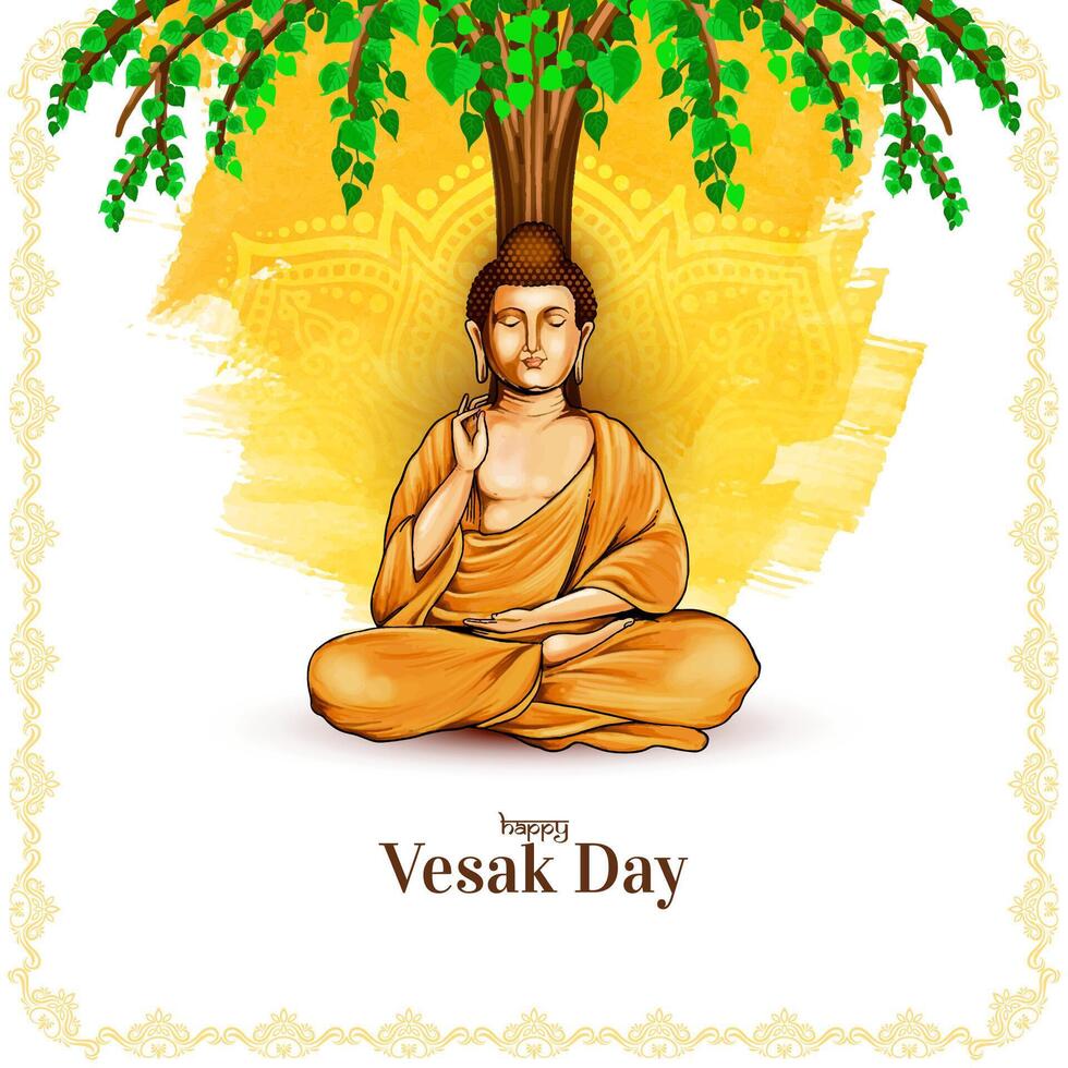 Happy Buddha purnima or Vesak day card with gautam buddha design vector