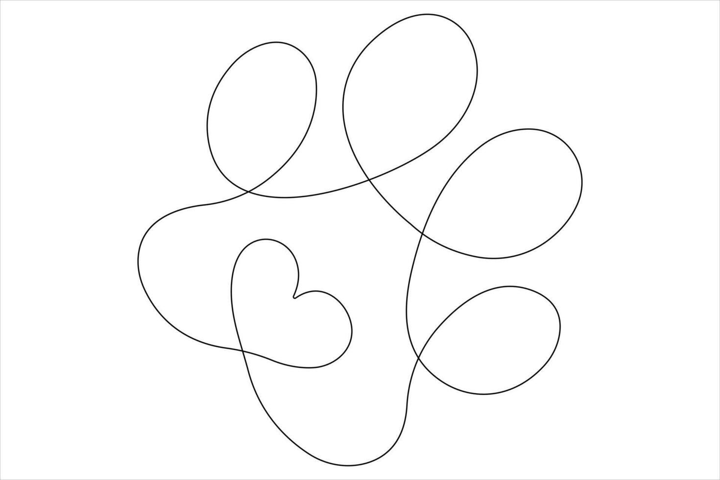Dog paw in continuous one line art drawing of pet animal foot print concept outline vector