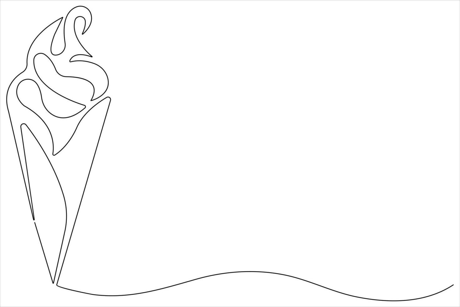 Continuous one line art drawing of delicious and cool fresh ice cream, minimalism design outline vector