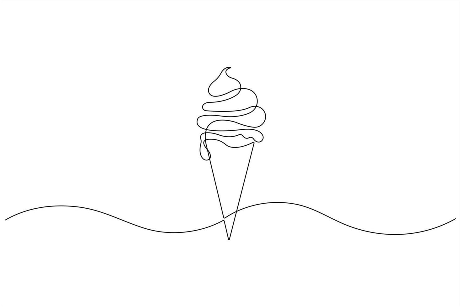 Continuous one line art drawing of delicious and cool fresh ice cream, minimalism design outline vector