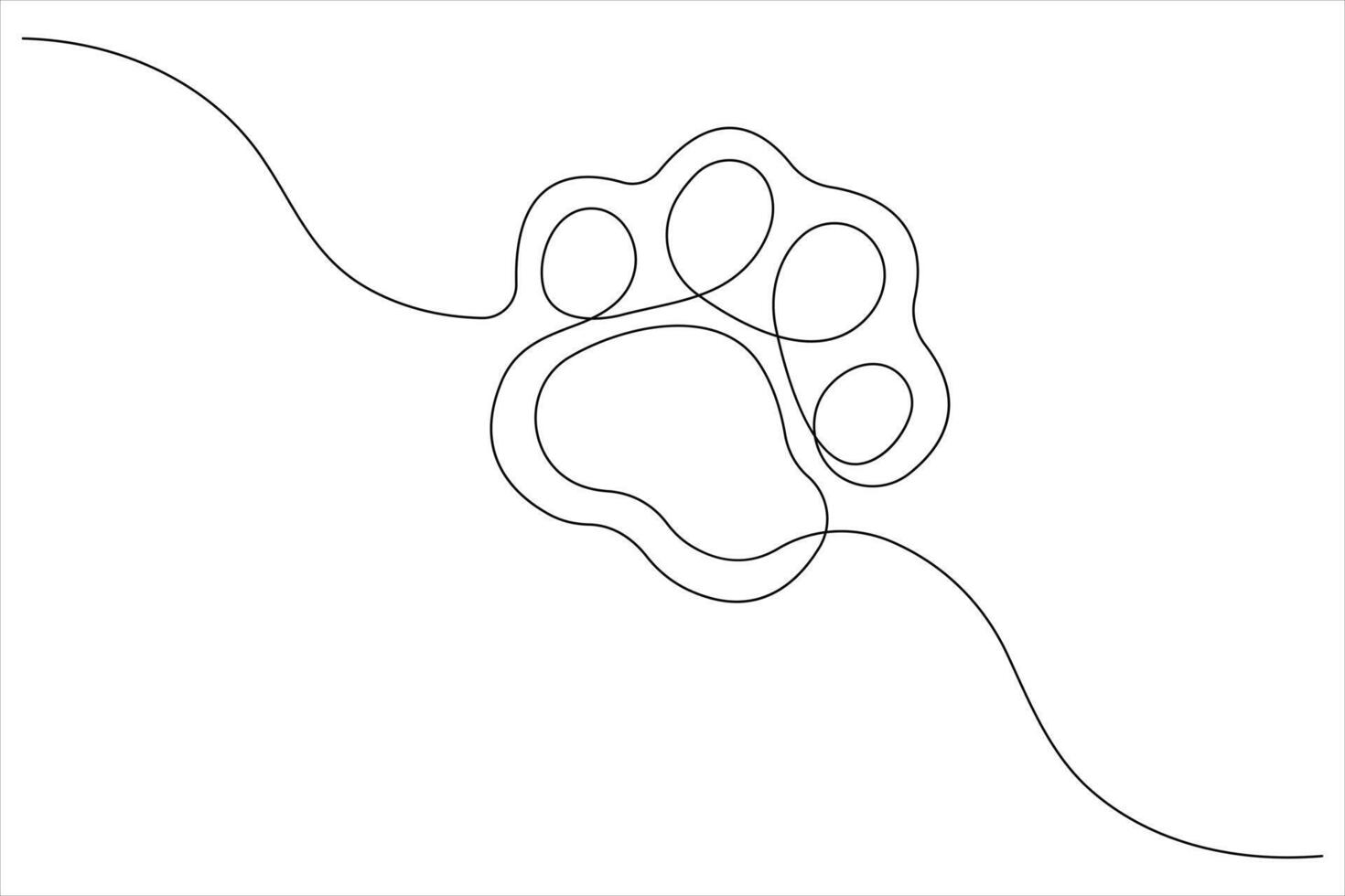 Dog paw in continuous one line art drawing of pet animal foot print concept outline vector