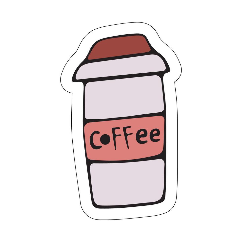 A sticker with a picture of a coffee cup on a white background. vector