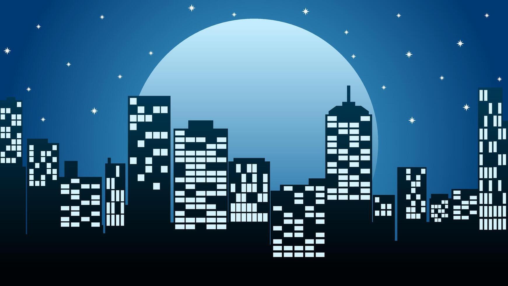 Cityscape illustration of skyline building with full moon night vector