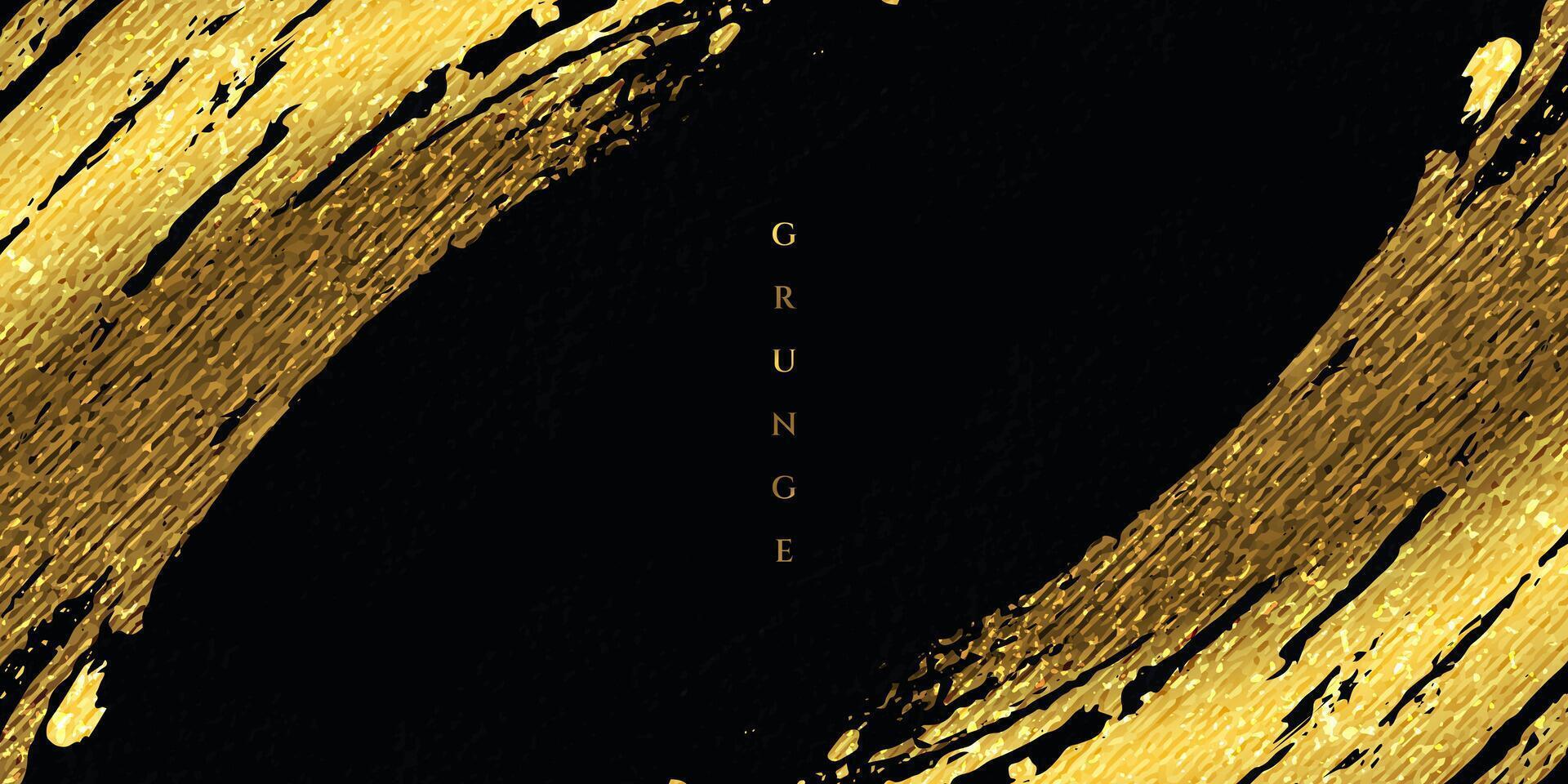 Gold Brush Stroke with Texture Effect on Black Background. Abstract Art Banner in Grunge Concept vector