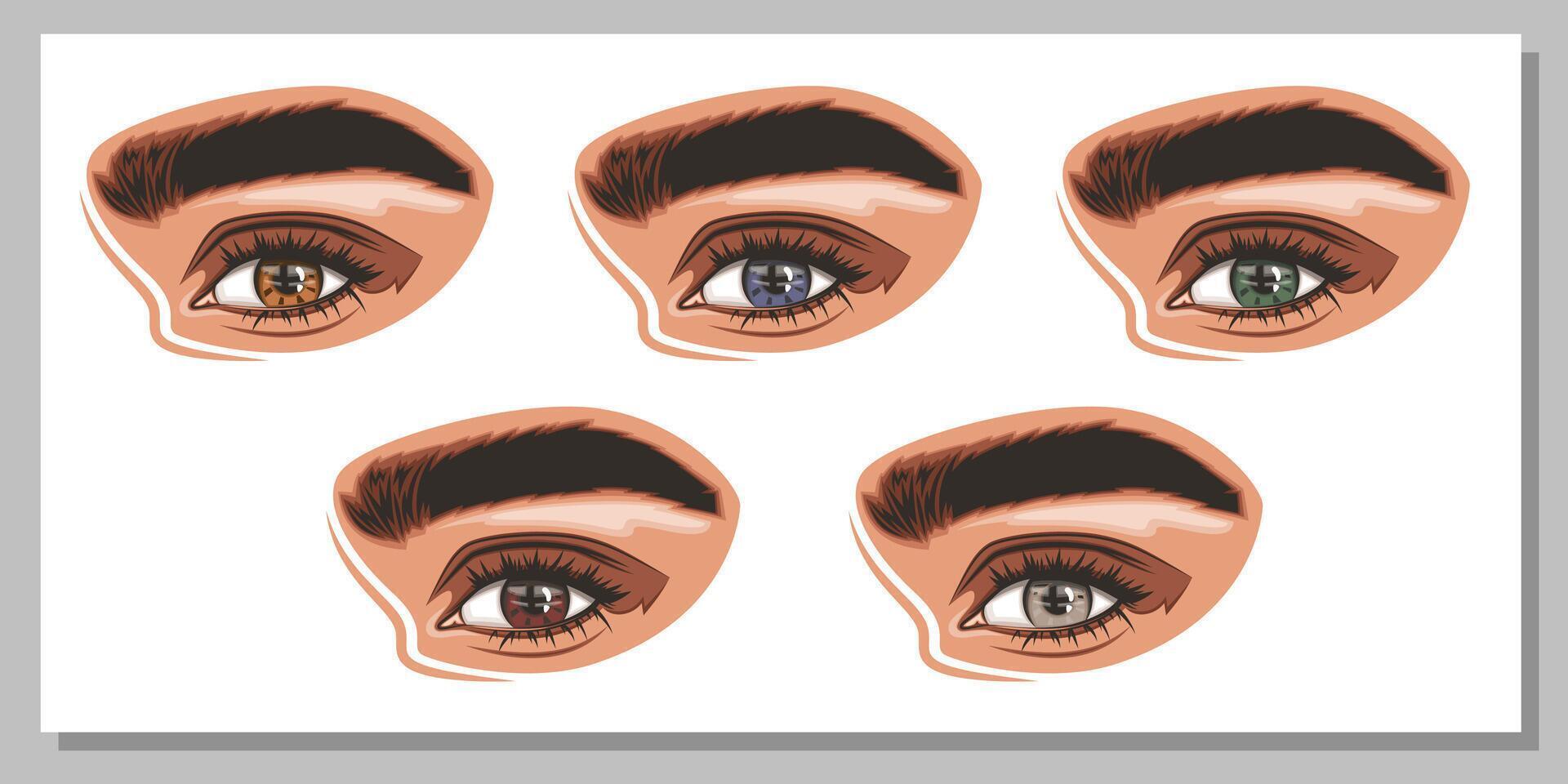 Colorful women's eyes with makeup. Eye makeup closeup isolated. Beauty Salon Social media design. Beauty Salon Banner. Hand-Drawn illustration female eyes set. vector