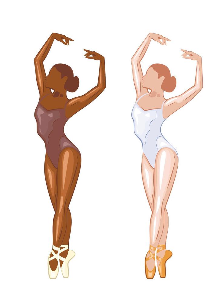 Ballerina illustration, ballerinas poses. Gymnastics girl. Girl dancing classical choreography. Ballet set female. Pointe shoes. Hand drawn art work isolated on white background vector