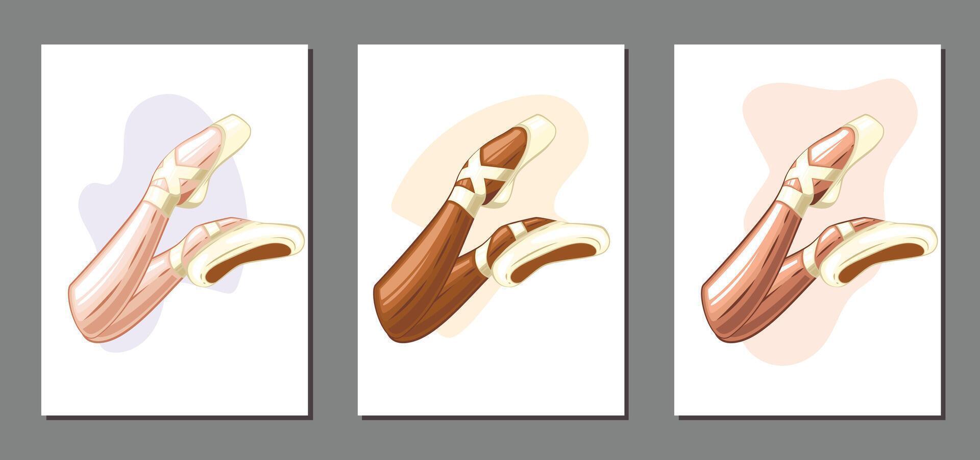 Pointe shoes. Ballerina illustration, Gymnastics girl. Ballet shoe set. Hand drawn art work isolated on white background vector