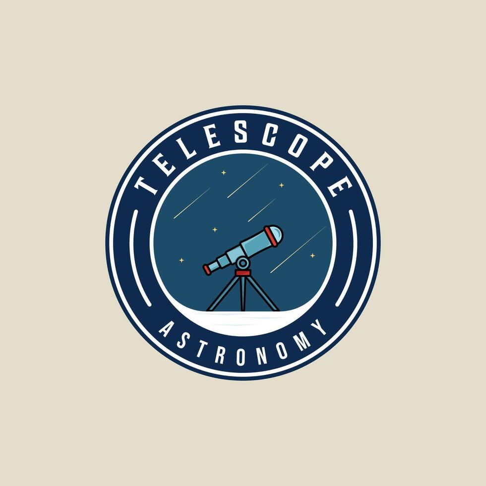 telescope at night emblem logo illustration template icon graphic design. aerospace sign or symbol for astronomy concept with circle badge typography style vector