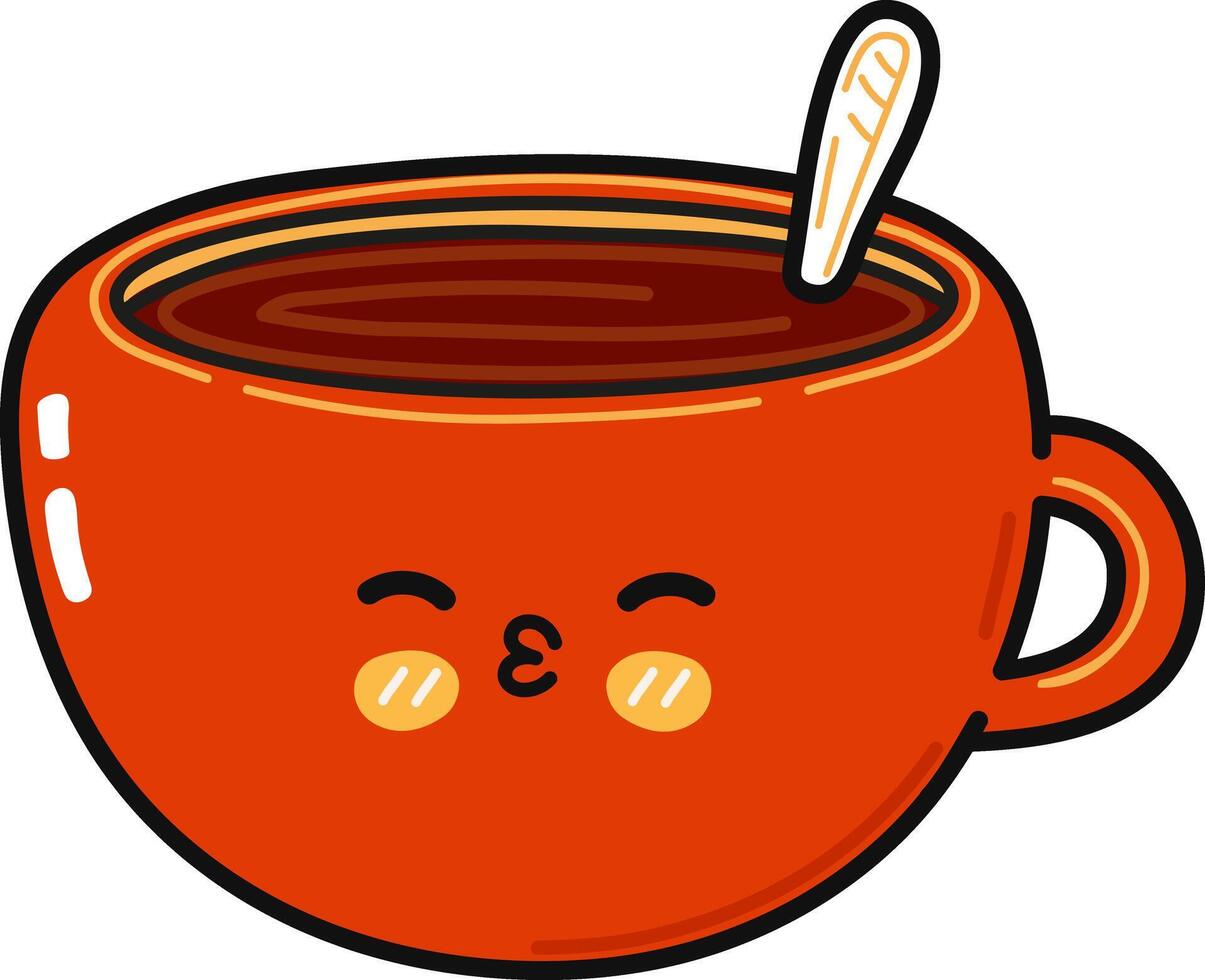 Cup of coffee doing yoga with speech bubble. Hand drawn cartoon kawaii character illustration icon. Isolated on blue background. Chocolate Cup of tea in love character concept vector