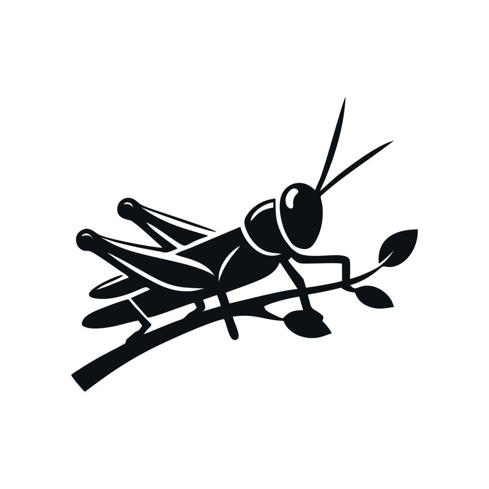 Grasshopper logo icon.grasshopper animal logo on a twig. black and white grasshopper logo design. logo template vector