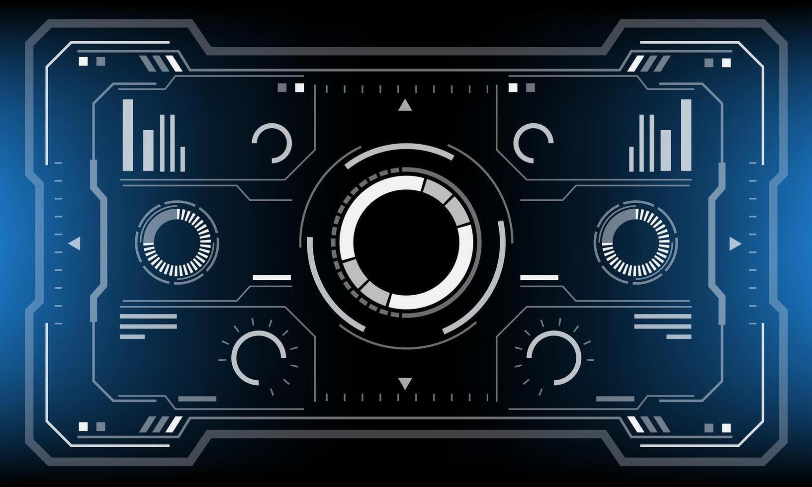 HUD white sci-fi interface screen view black geometric design virtual reality futuristic technology creative display on blue vector