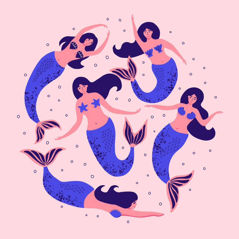 Cute mermaid. Nautical surf summer background. vector