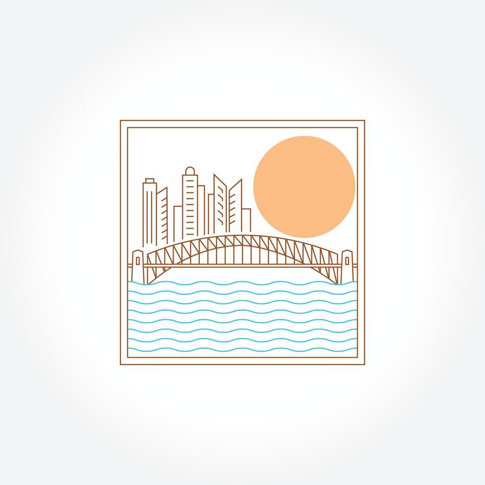 mono line building logo illustration design. simple modern landmarks and famous building skyline badge logo concept vector
